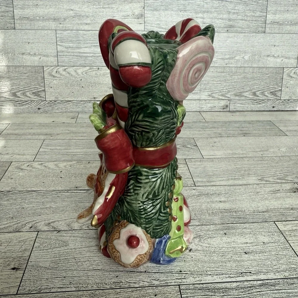 Fitz & Floyd Christmas Santa Gingerbread Candy Ceramic Candle Holder Sugar Plum‎